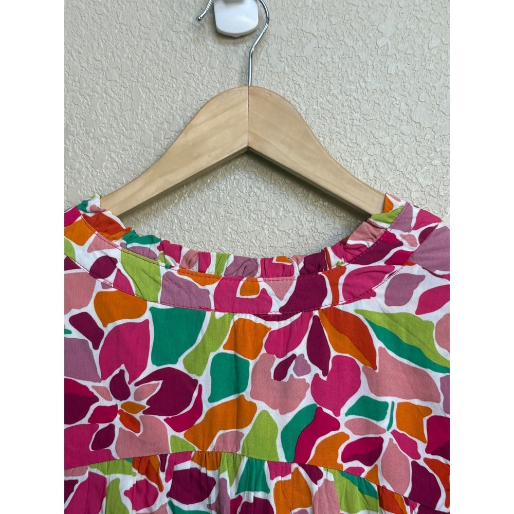 Umgee Boho Floral Babydoll Top Pink Multi Short Sleeve Ric Rac Trim Large - Picture 5 of 6